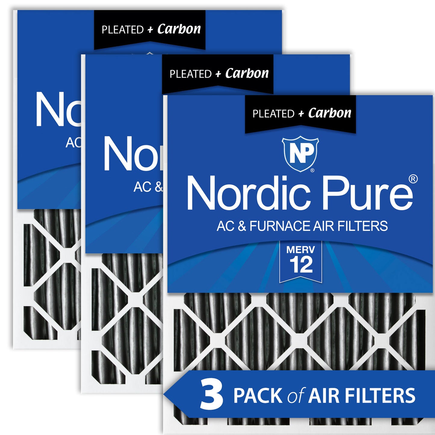 24x30x2 Furnace Air Filters MERV 12 Pleated Plus Carbon 3 Pack