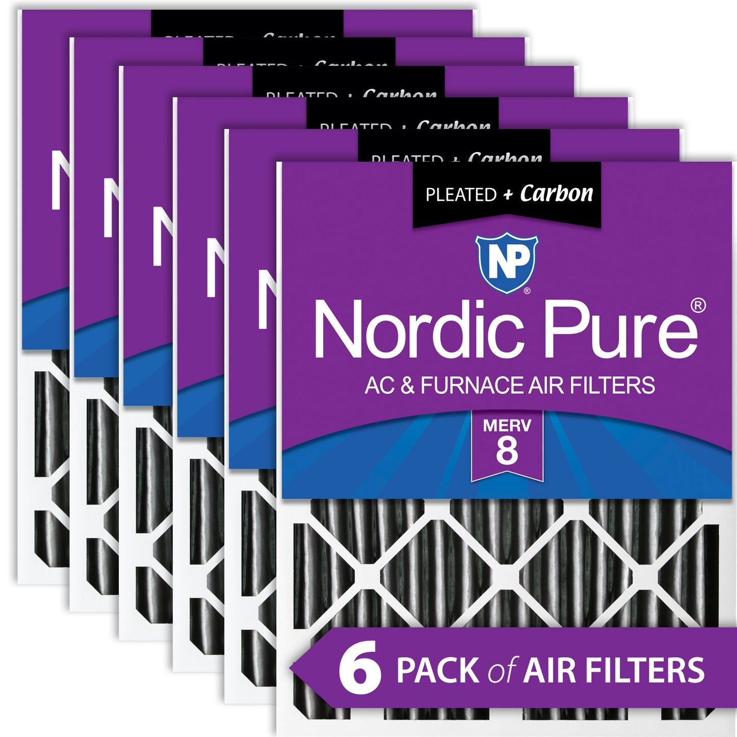 20x25x4 (3 5/8) Furnace Air Filters MERV 8 Pleated Plus Carbon 6 Pack
