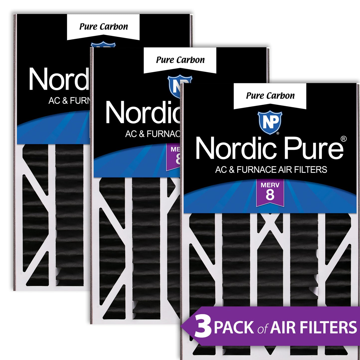 Air Bear Cub 16x25x3 Replacement 259112-101 Pure Carbon Pleated Odor Reduction Merv 8 Furnace Filters 3 Pack