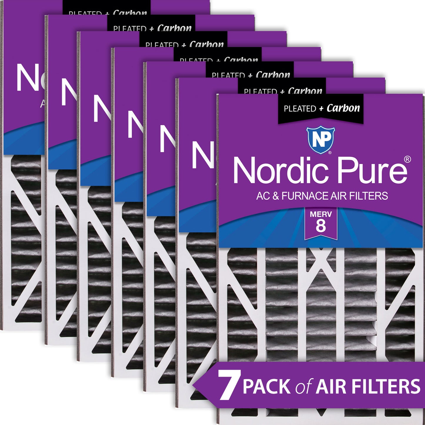 Air Bear Cub 16x25x3 Air Filter Replacement MERV 8 Pleated Plus Carbon 7 Pack
