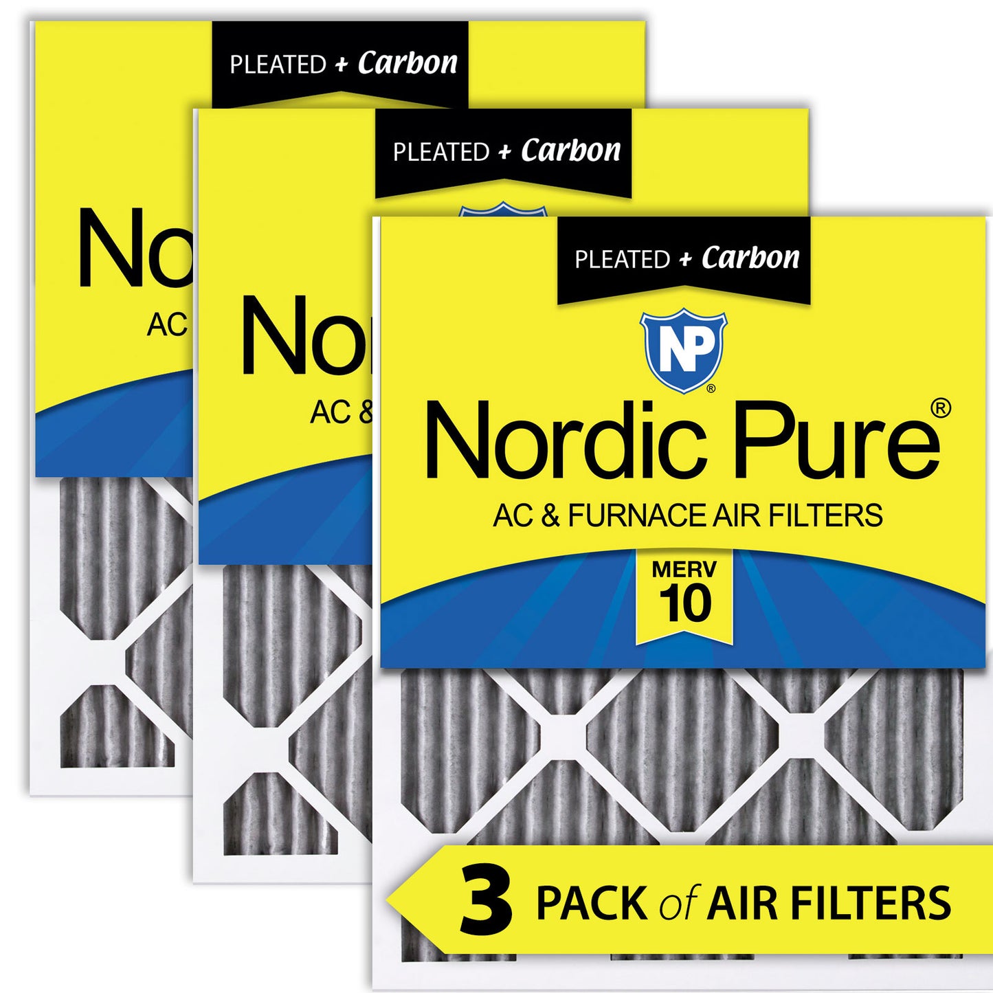 10x10x1 Furnace Air Filters MERV 10 Pleated Plus Carbon 3 Pack