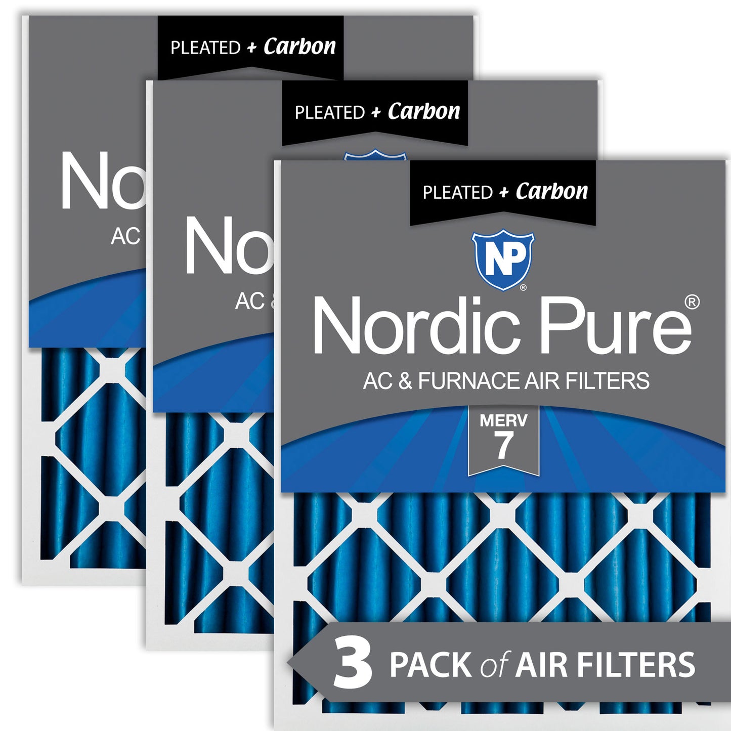 16x20x2 Pleated Air Filters MERV 7 Plus Carbon 3 Pack