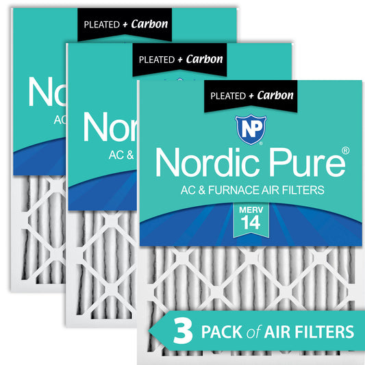 25x25x2 Pleated Air Filters MERV 14 Plus Carbon 3 Pack