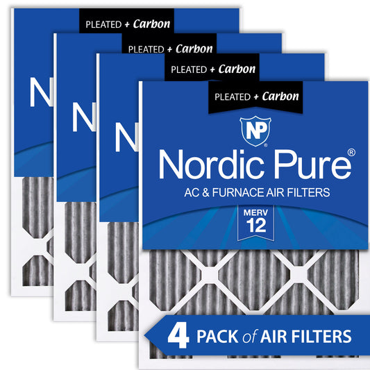25x25x1 Furnace Air Filters MERV 12 Pleated Plus Carbon 4 Pack