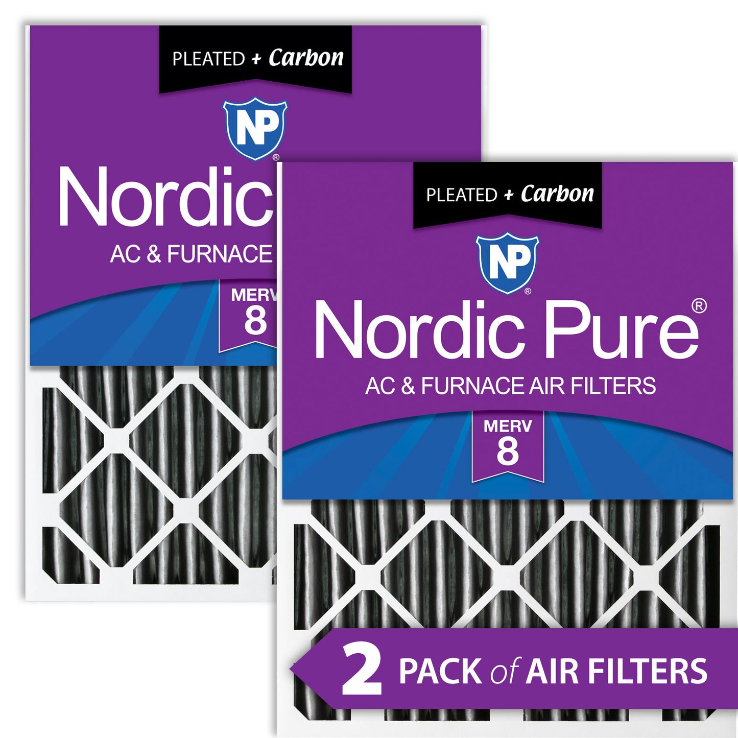 20x25x4 (3 5/8) Furnace Air Filters MERV 8 Pleated Plus Carbon 2 Pack