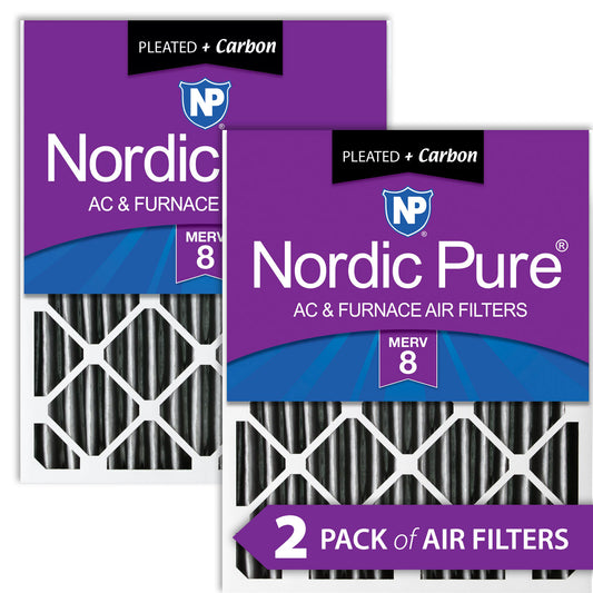 20x25x4 (3 5/8) Furnace Air Filters MERV 8 Pleated Plus Carbon 2 Pack