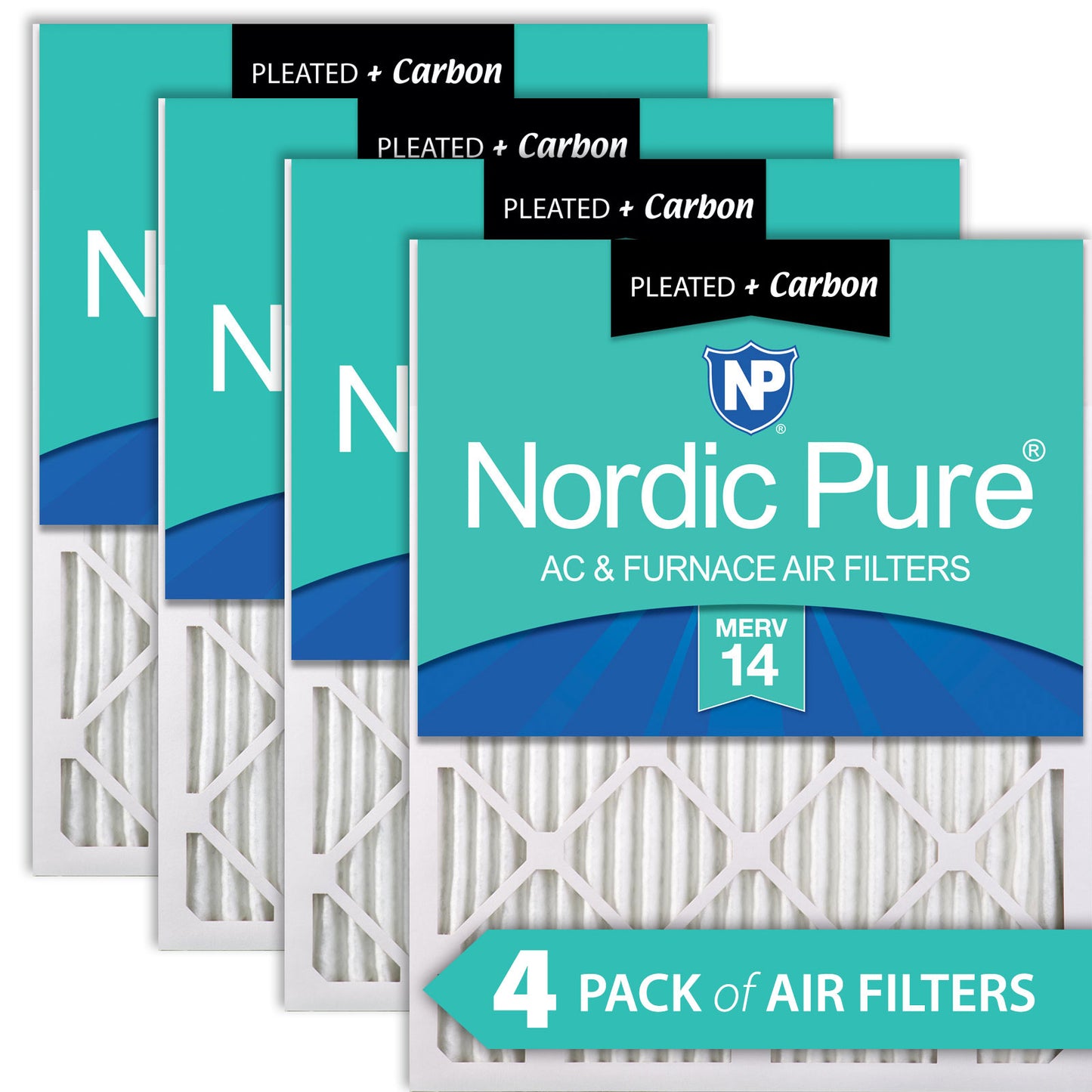 24x24x1 Pleated Air Filters MERV 14 Plus Carbon 4 Pack