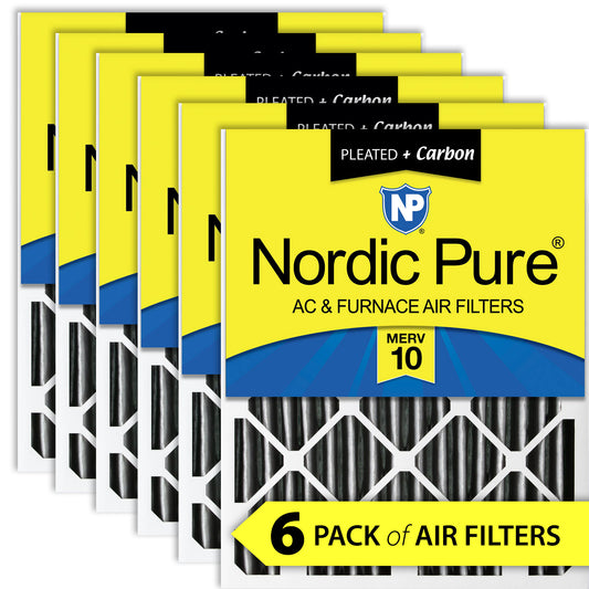 20x25x4 (3 5/8) Furnace Air Filters MERV 10 Pleated Plus Carbon 6 Pack