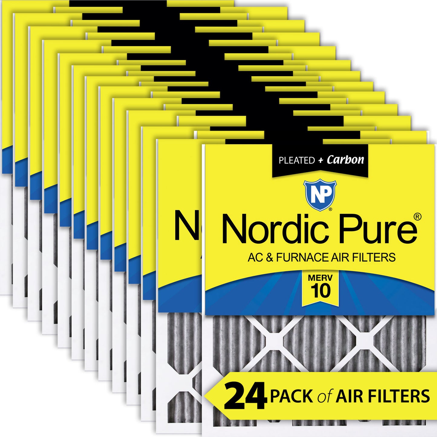 10x10x1 Furnace Air Filters MERV 10 Pleated Plus Carbon 24 Pack