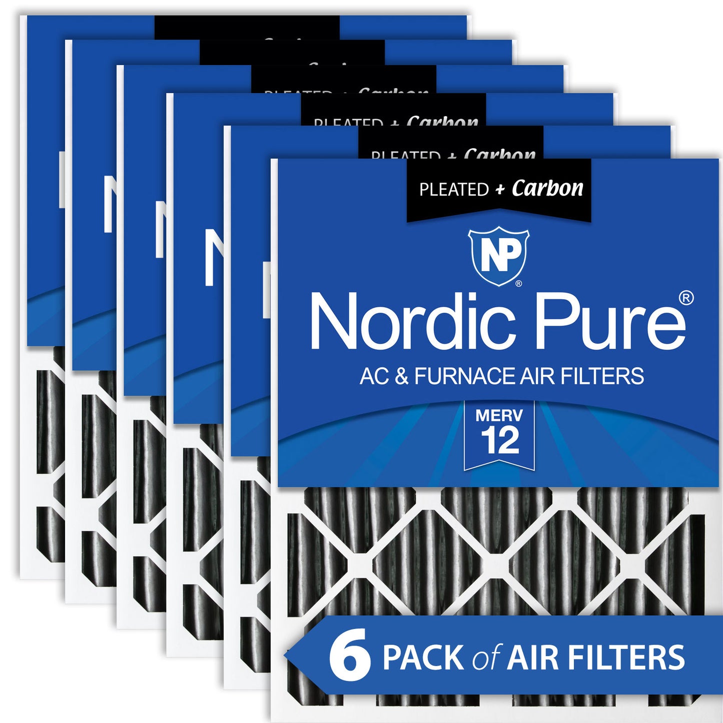 20x25x4 (3 5/8) Furnace Air Filters MERV 12 Pleated Plus Carbon 6 Pack